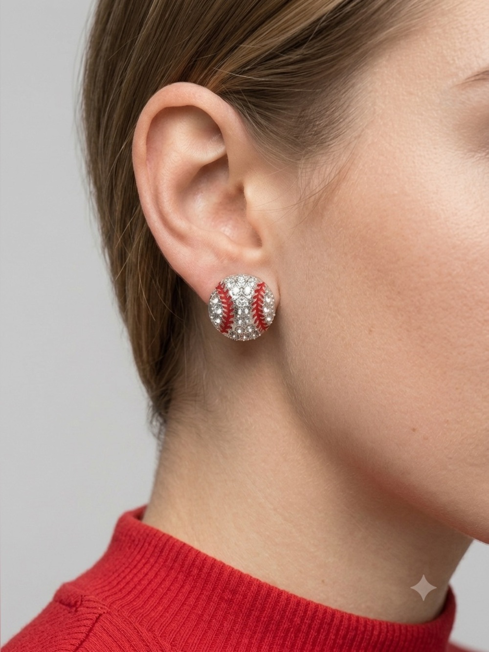 Baseball Rhinestone Stud Earrings | Red Stitch Game Day Jewelry